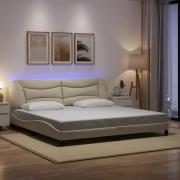 vidaXL Bed Frame with LED without Mattress "Hvar" Cream 200x200 cm Fab...