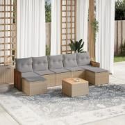 vidaXL Matgrupp för trädgården med dynor 8 delar beige konstrotting