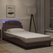 vidaXL Sängram med LED-belysning brun 100x200 cm konstläder