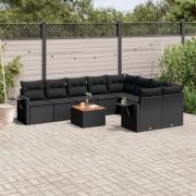 vidaXL Loungegrupp 10 delar med svarta dynor konstrotting