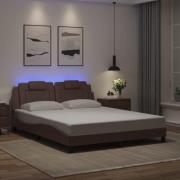 vidaXL Sängram med LED-belysning brun 160x200 cm konstläder