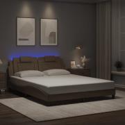 vidaXL Sängram med LED-belysning cappuccino 160x200 cm konstläder