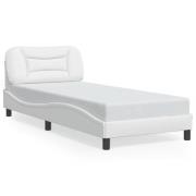 vidaXL Sängram med huvudgavel vit 90x190 cm konstläder