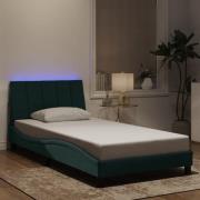 vidaXL Sängram med LED-belysning mörkgrön 100x200 cm sammet