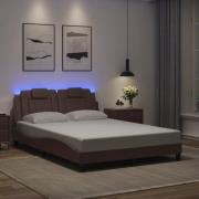 vidaXL Sängram med LED-belysning brun 140x200 cm konstläder