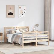 vidaXL Sängram med huvudgavel 150x200 cm massiv furu