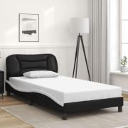 vidaXL Sängram med huvudgavel svart och vit 100x200 cm konstläder