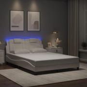 vidaXL Sängram med LED-belysning vit 140x190 cm konstläder