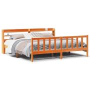 vidaXL Sängram med huvudgavel vaxbrun 200x200 cm massiv furu