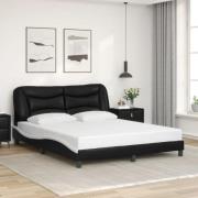 vidaXL Sängram med huvudgavel svart och vit 160x200 cm konstläder