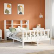 vidaXL Säng med bokhylla utan madrass vit 150x200cm massiv furu