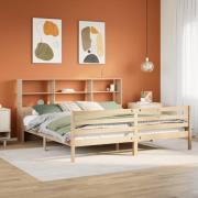 vidaXL Säng med bokhylla utan madrass 200x200cm massiv furu