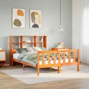 vidaXL Säng med bokhylla utan madrass vaxbrun 135x190cm massiv furu