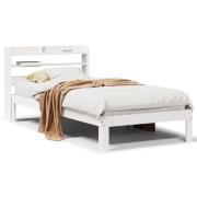 vidaXL Sängram med huvudgavel vit 75x190 cm massivt furu
