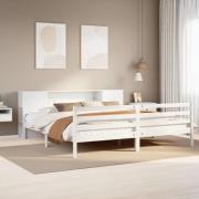 vidaXL Säng med bokhylla utan madrass vit 200x200cm massiv furu