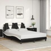 vidaXL Sängram med huvudgavel svart och vit 120x200 cm konstläder