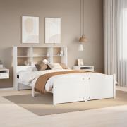 vidaXL Säng med bokhylla utan madrass vit 160x200cm massiv furu