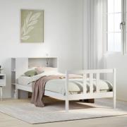vidaXL Säng med bokhylla utan madrass vit 90x200cm massiv furu