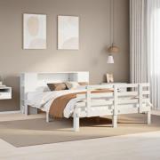 vidaXL Säng med bokhylla utan madrass vit 150x200cm massiv furu