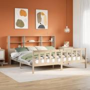 vidaXL Säng med bokhylla utan madrass 200x200cm massiv furu