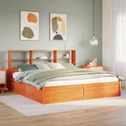 vidaXL Sängram utan madrass vaxbrun 200x200 cm massiv furu