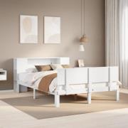 vidaXL Säng med bokhylla utan madrass vit 140x190cm massiv furu