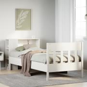 vidaXL Säng med bokhylla utan madrass vit 75x190cm massiv furu