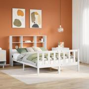 vidaXL Säng med bokhylla utan madrass vit 140x200cm massiv furu