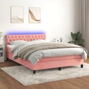 vidaXL Ramsäng med madrass rosa & LED 140x190 cm sammet
