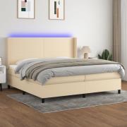 vidaXL Ramsäng med madrass & LED gräddvit 200x200 cm tyg