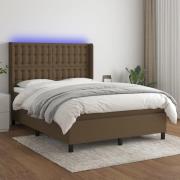 vidaXL Ramsäng med madrass & LED mörkbrun 140x200 cm tyg