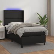 vidaXL Ramsäng med madrass & LED svart 90x200 cm konstläder