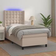 vidaXL Ramsäng med bäddmadrass & LED cappuccino 90x190 cm konstläder