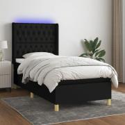 vidaXL Ramsäng med madrass & LED svart 90x190 cm tyg