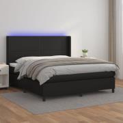 vidaXL Ramsäng med madrass & LED svart 160x200 cm konstläder