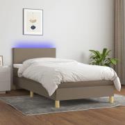 vidaXL Ramsäng med madrass & LED taupe 90x190 cm tyg