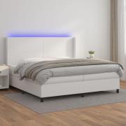 vidaXL Ramsäng med madrass & LED vit 200x200 cm konstläder