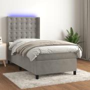 vidaXL Ramsäng med madrass & LED ljusgrå 90x200 cm sammet