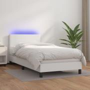 vidaXL Ramsäng med madrass & LED vit 90x190 cm konstläder
