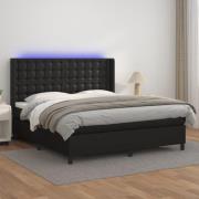 vidaXL Ramsäng med madrass & LED svart 180x200 cm konstläder