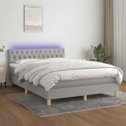 vidaXL Ramsäng med madrass & LED ljusgrå 140x190 cm tyg