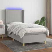 vidaXL Ramsäng med madrass & LED ljusgrå 90x190 cm tyg
