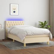vidaXL Ramsäng med madrass & LED gräddvit 90x190 cm tyg