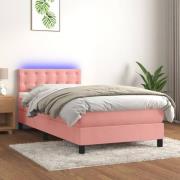 vidaXL Ramsäng med madrass rosa & LED 90x190 cm sammet