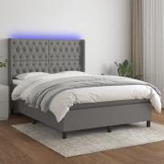 vidaXL Ramsäng med madrass & LED mörkgrå 140x200 cm tyg