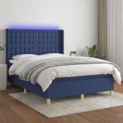 vidaXL Ramsäng med madrass & LED blå 140x190 cm tyg