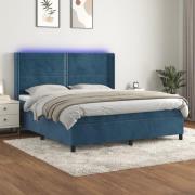 vidaXL Ramsäng med madrass & LED mörkblå 160x200 cm sammet