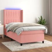 vidaXL Ramsäng med madrass rosa & LED 100x200 cm sammet