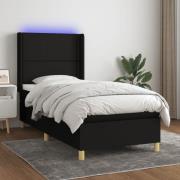 vidaXL Ramsäng med madrass & LED svart 90x200 cm tyg