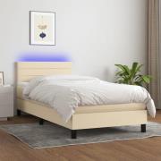 vidaXL Ramsäng med madrass & LED gräddvit 100x200 cm tyg